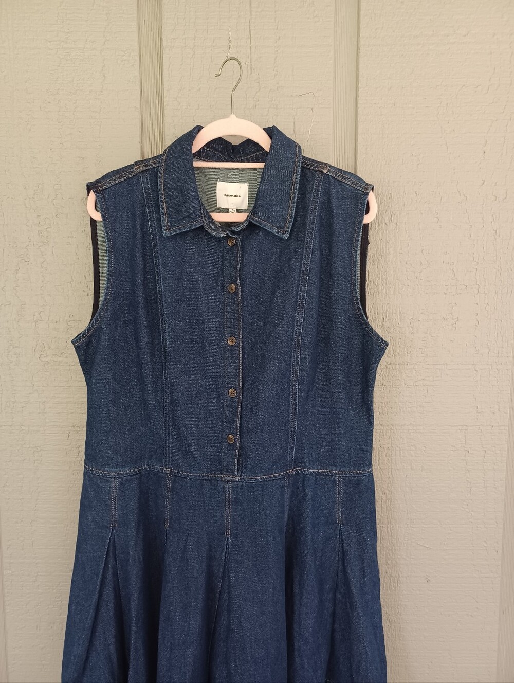 Reformation Arella Denim Mini Dress Size 6 Cotton Sleeveless Preppy In Flinders - Picture 3 of 14